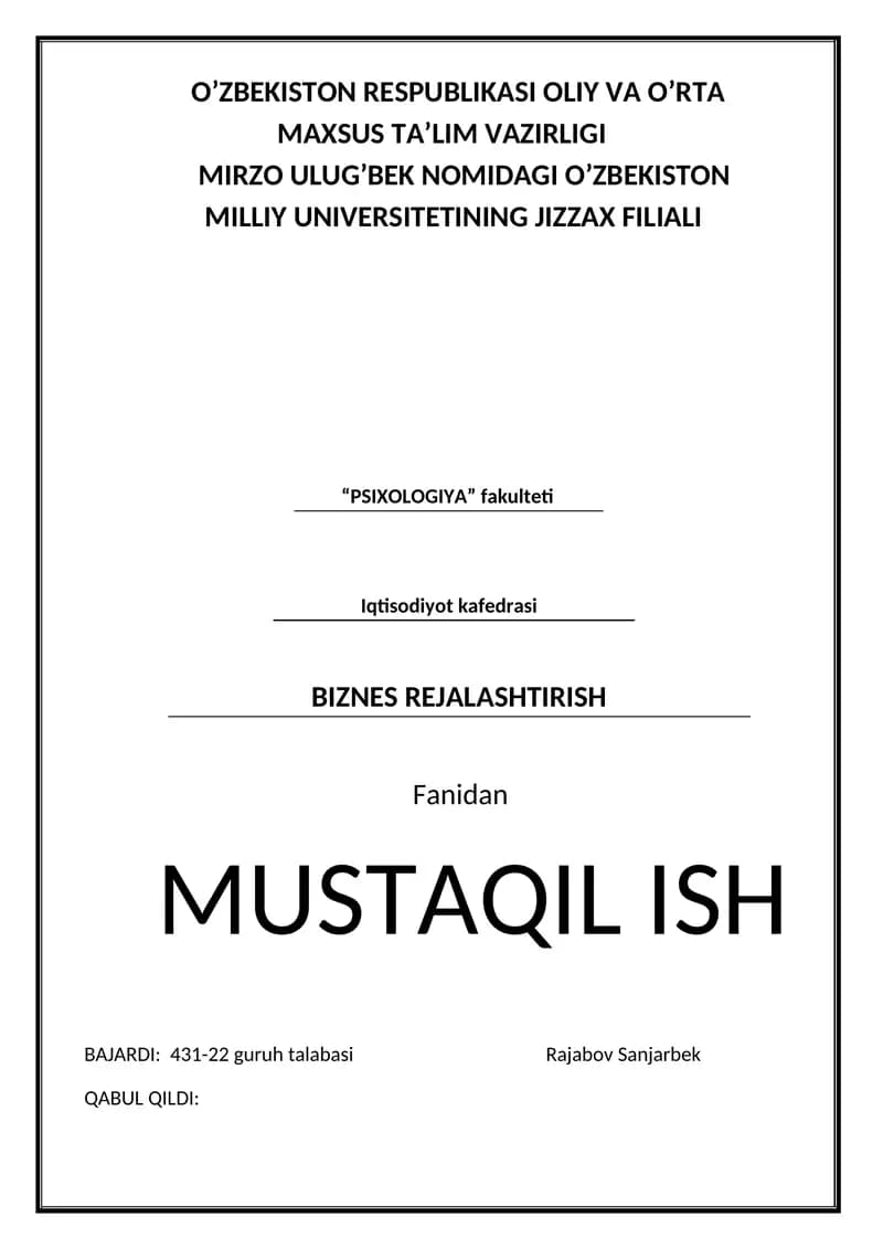 Tadbirkorlik faoliyatini (biznesni) boshlash