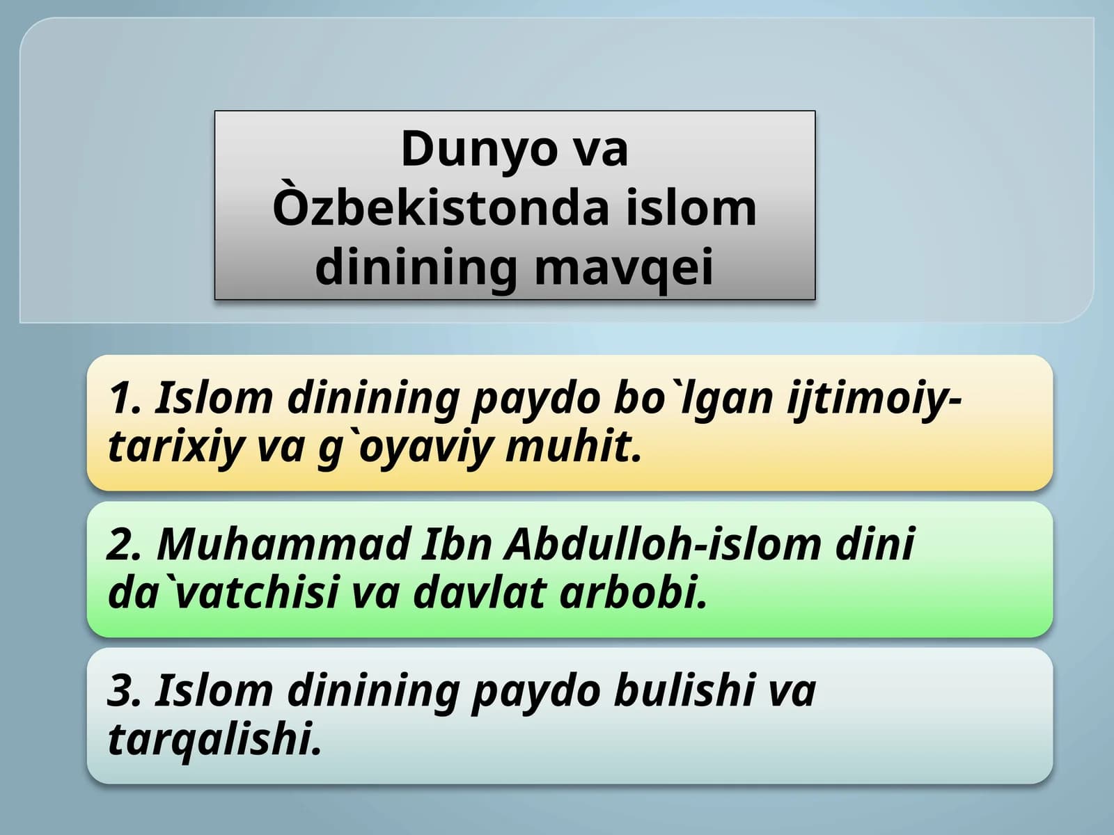 Dunyova O'zbekistonda islom dinining mavqei
