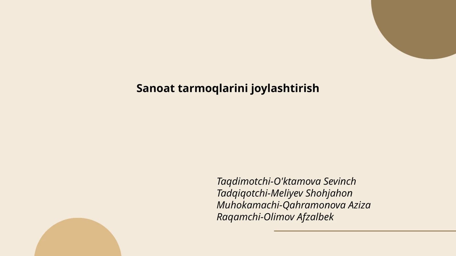 Sanoat Tarmoqlarini Joylashtirish