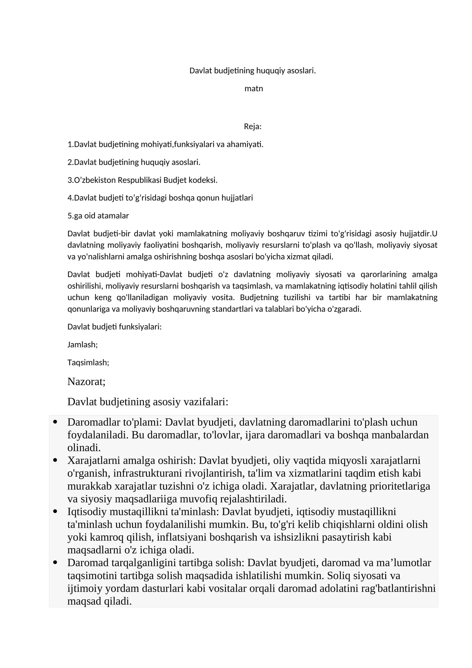 Davlat budjetining huquqiy asoslari