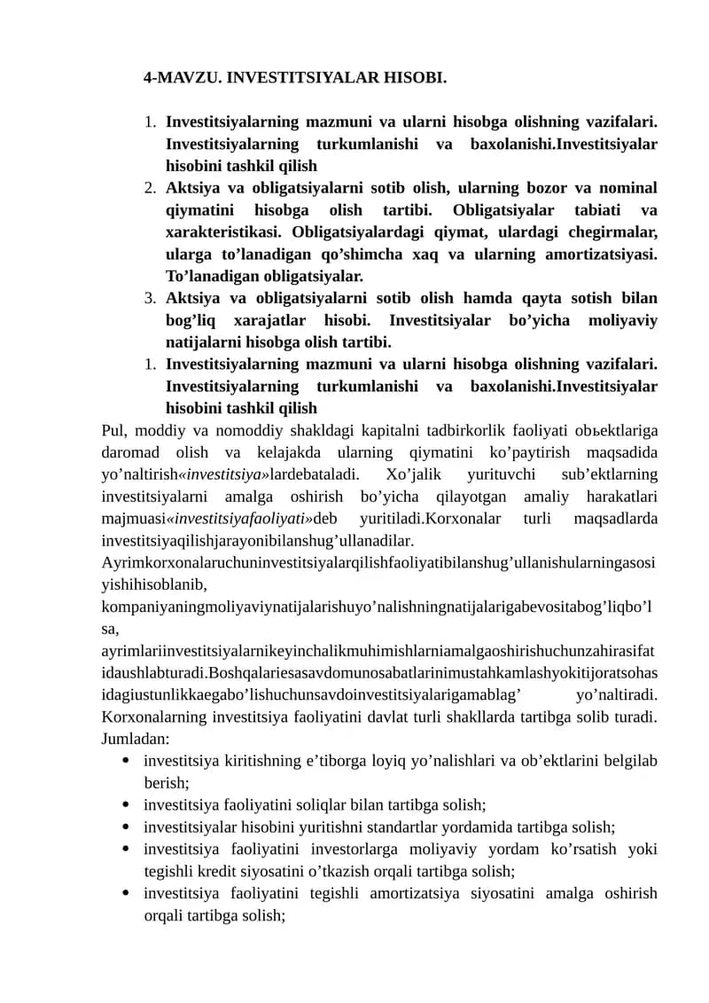 INVESTITSIYALAR HISOBI