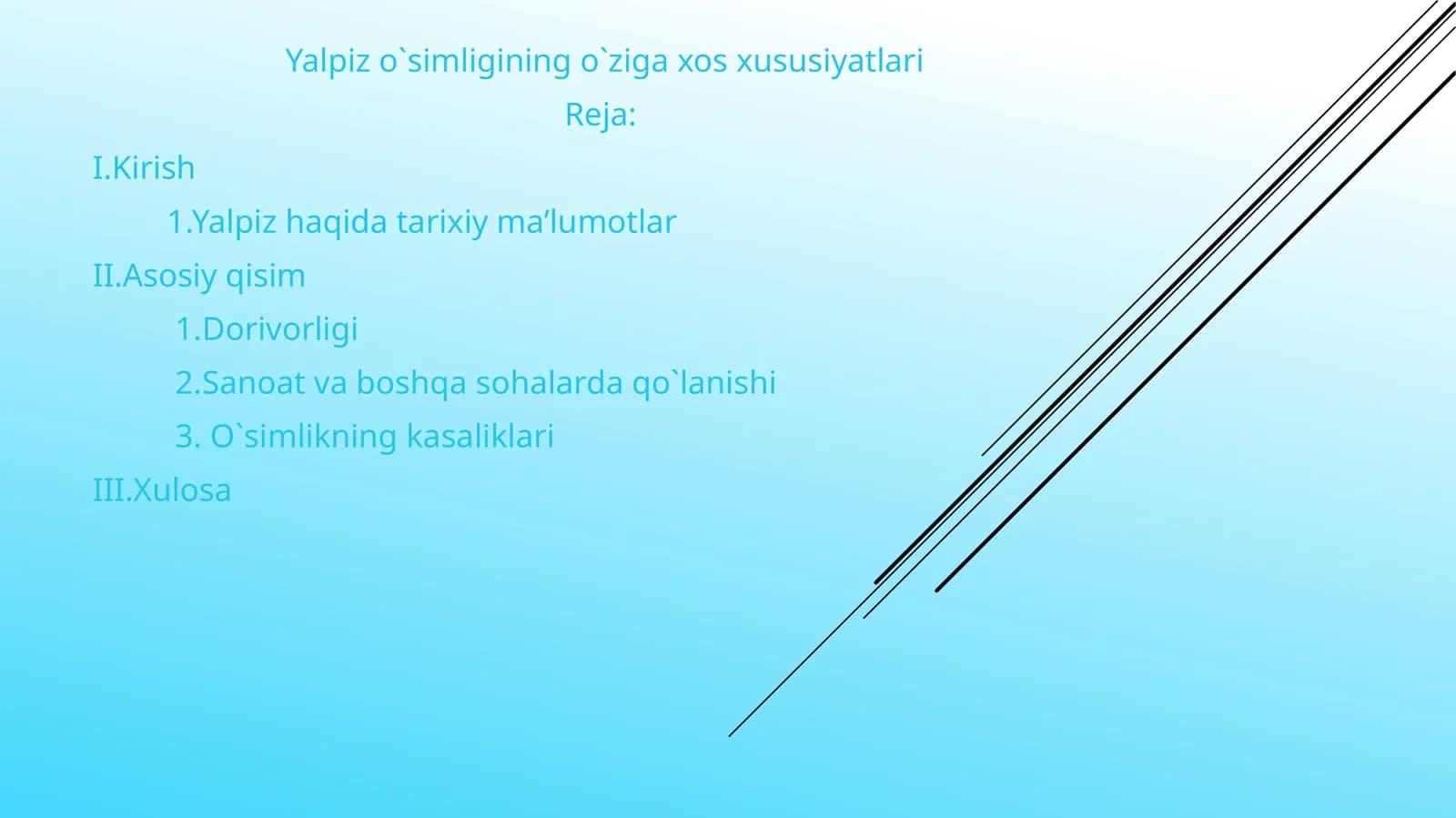 Yalpizning O`ziga Xos Xususiyatlari
