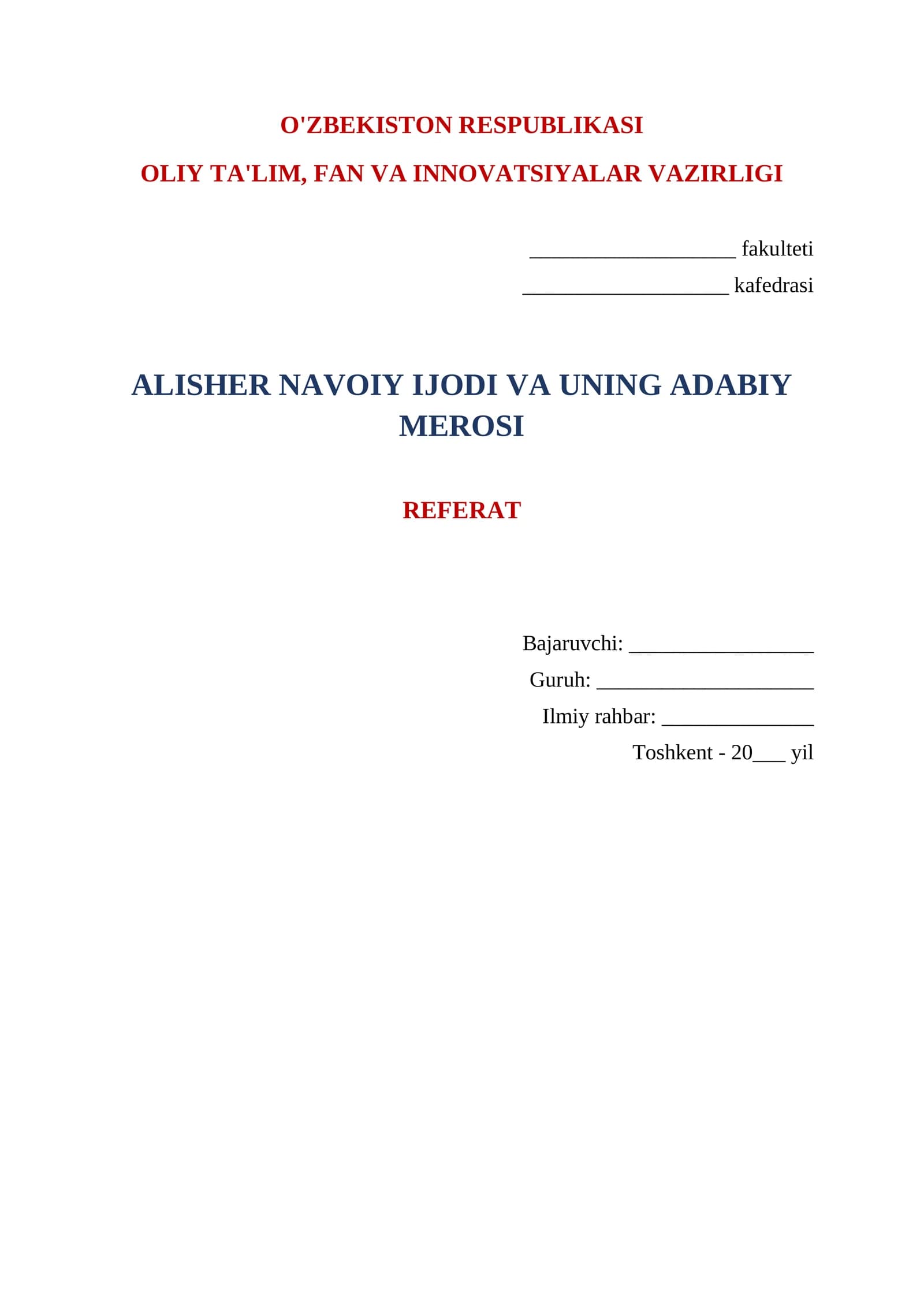 NAVOIY IJODI VA UNING ADABIY MEROSI REFERAT