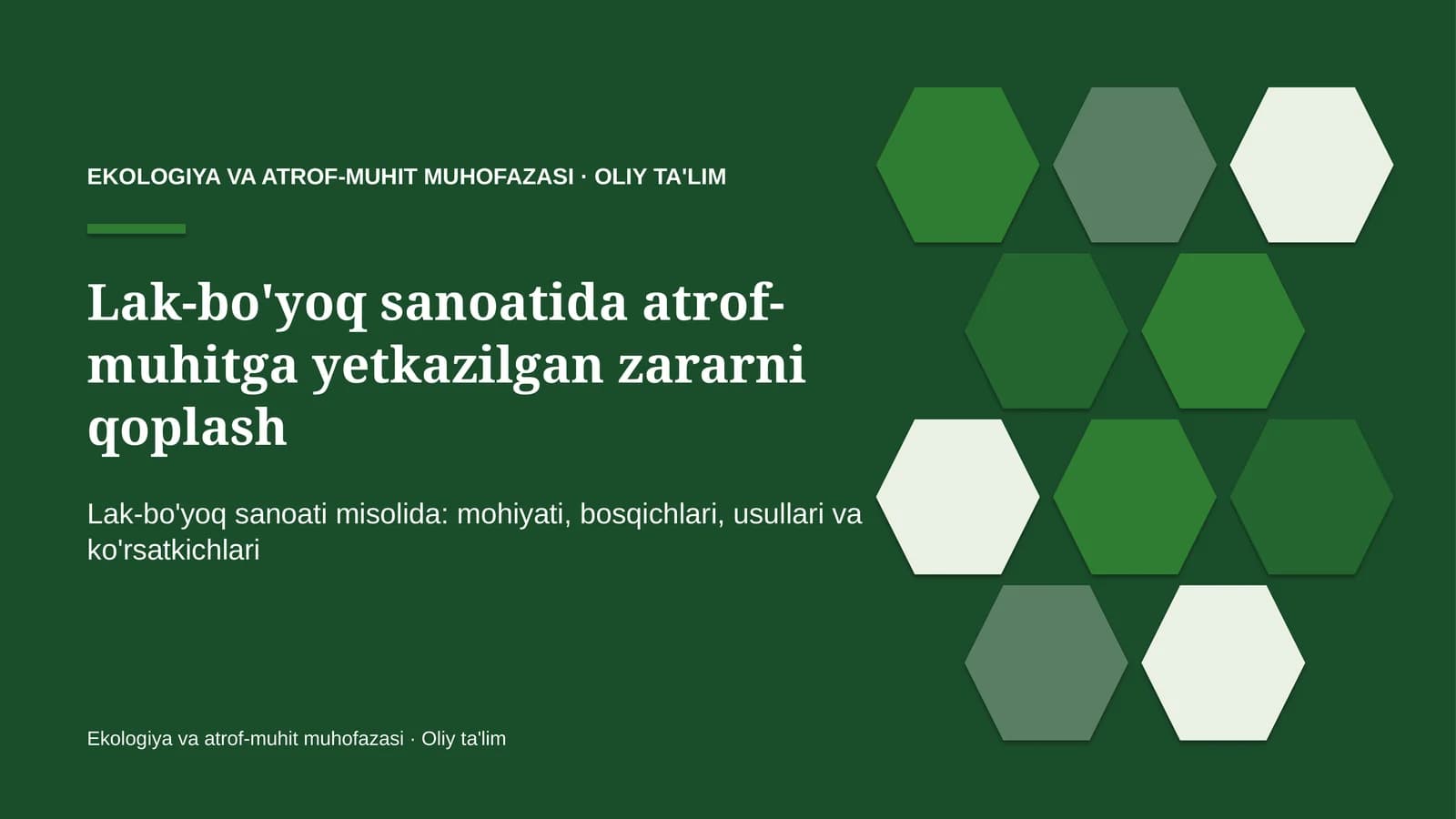 Lak-bo'yoq sanoatida atrof-muhitga yetkazilgan zararni qoplash