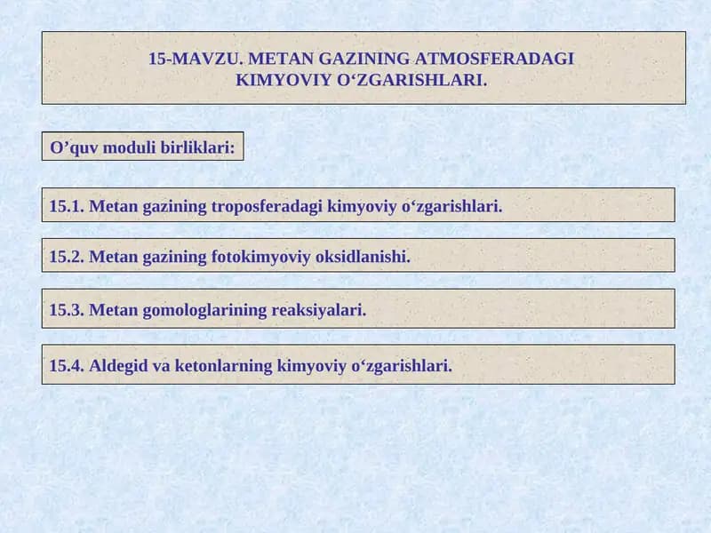 Metan gazining fotokimyoviy oksidlanishi