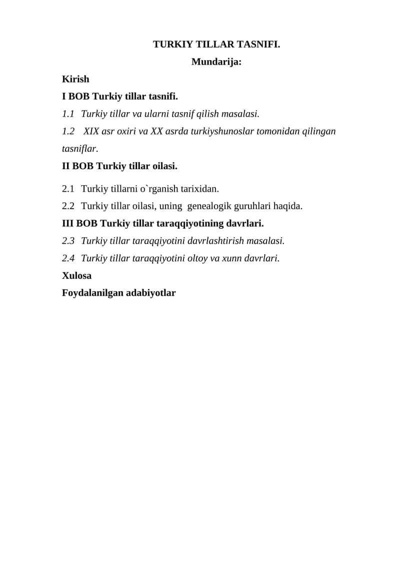 Turkiy Tillar Tasnifi