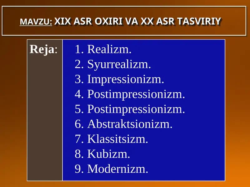 XIX ASR OXIRI VA XX ASR TASVIRIY
