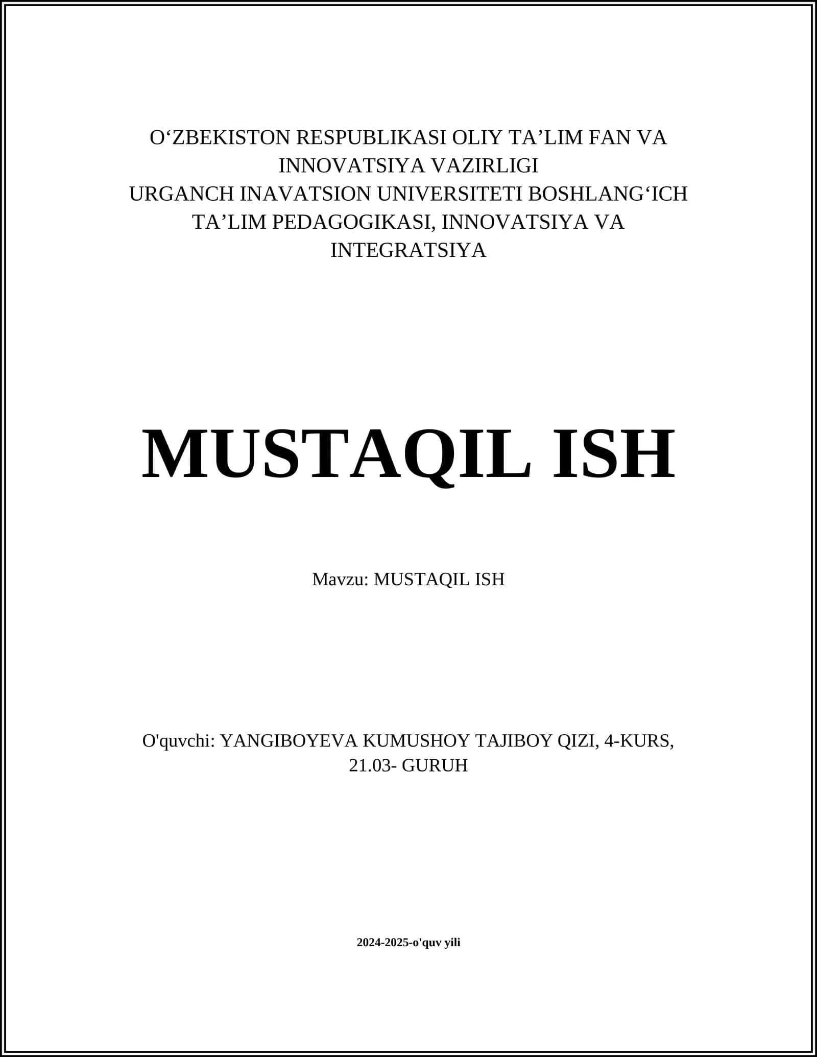 MUSTAQIL ISH