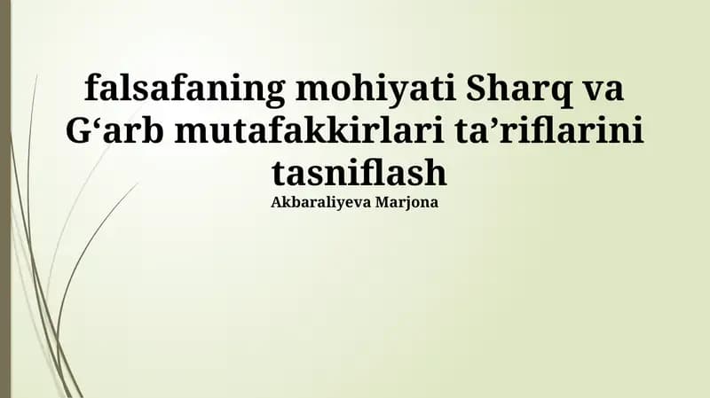 Sharq va G'arb falsafiy muqolalar