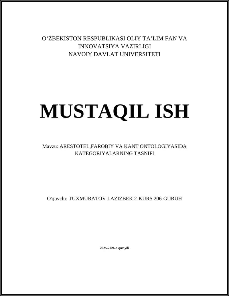 Aristotel ontologiyasida kategoriyalar