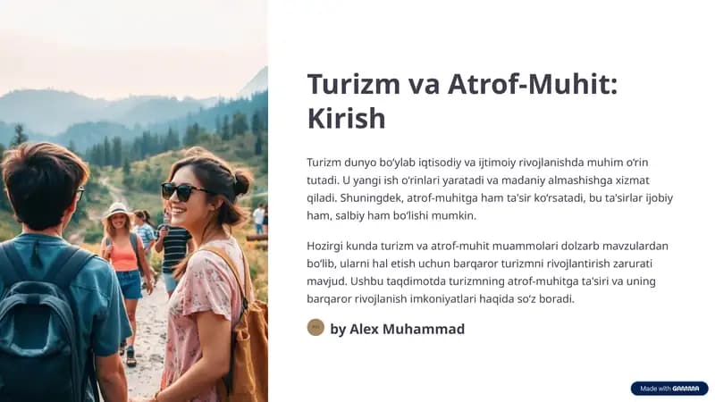 Turizm va atrof-muhit: Kirish
