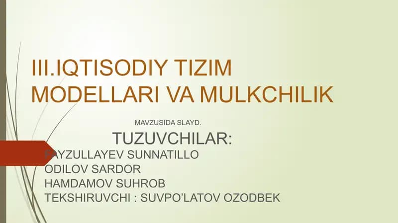 Iqtisodiy tizim modellari va mulkchilik