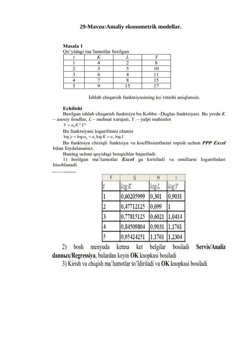 Amaliy ekonometrik modellar