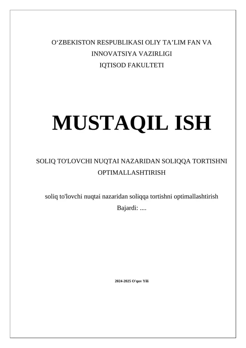 Soliqqa tortishni optimallashtirish