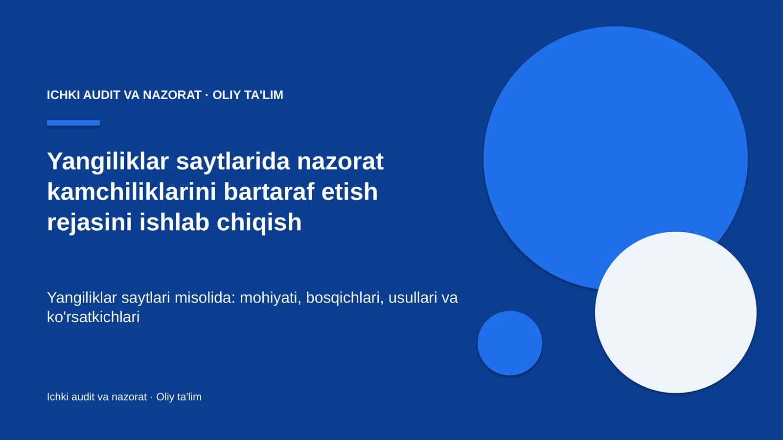 Yangiliklar saytlarida nazorat kamchiliklarini bartaraf etish rejasini ishlab chiqish