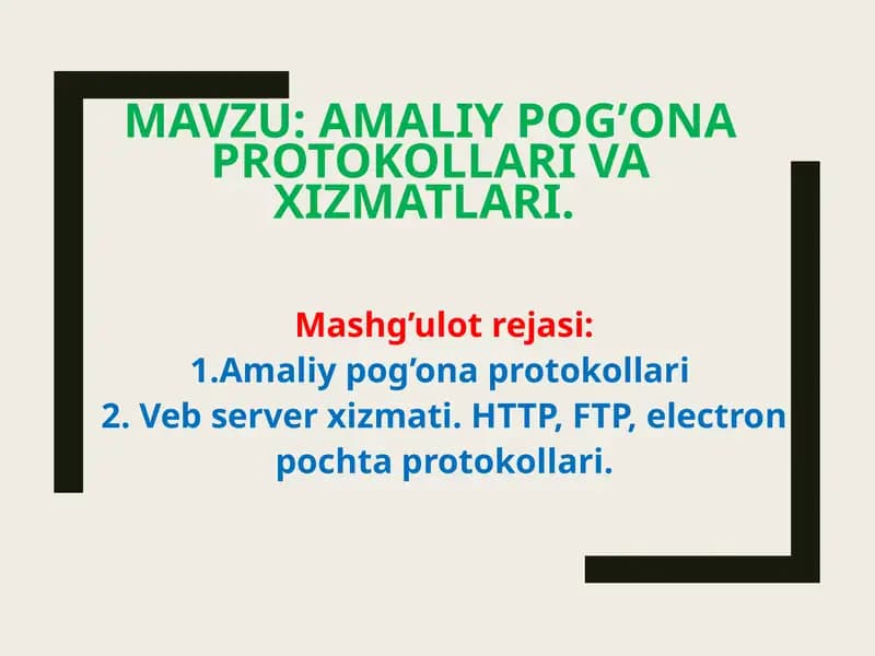 Amaliypog’ona protokollari va xizmatlari