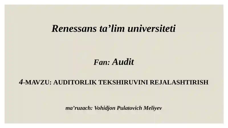AUDITORLIK TEKSHIRUVINI REJALASHTIRISH