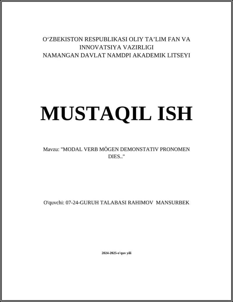 Mögen fe'li va infinitiv