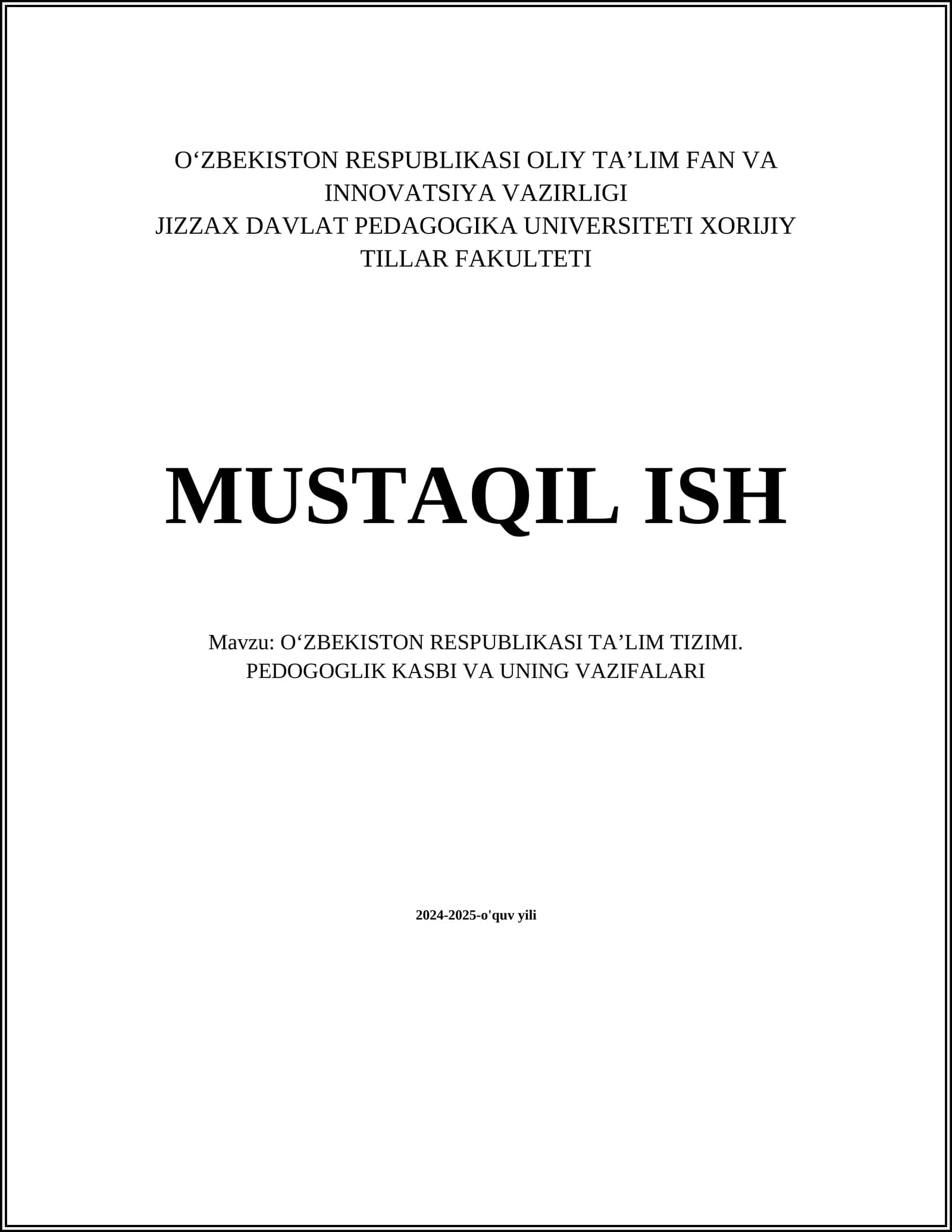 O'zbekiston Respublikasi Ta'lim Tizimi