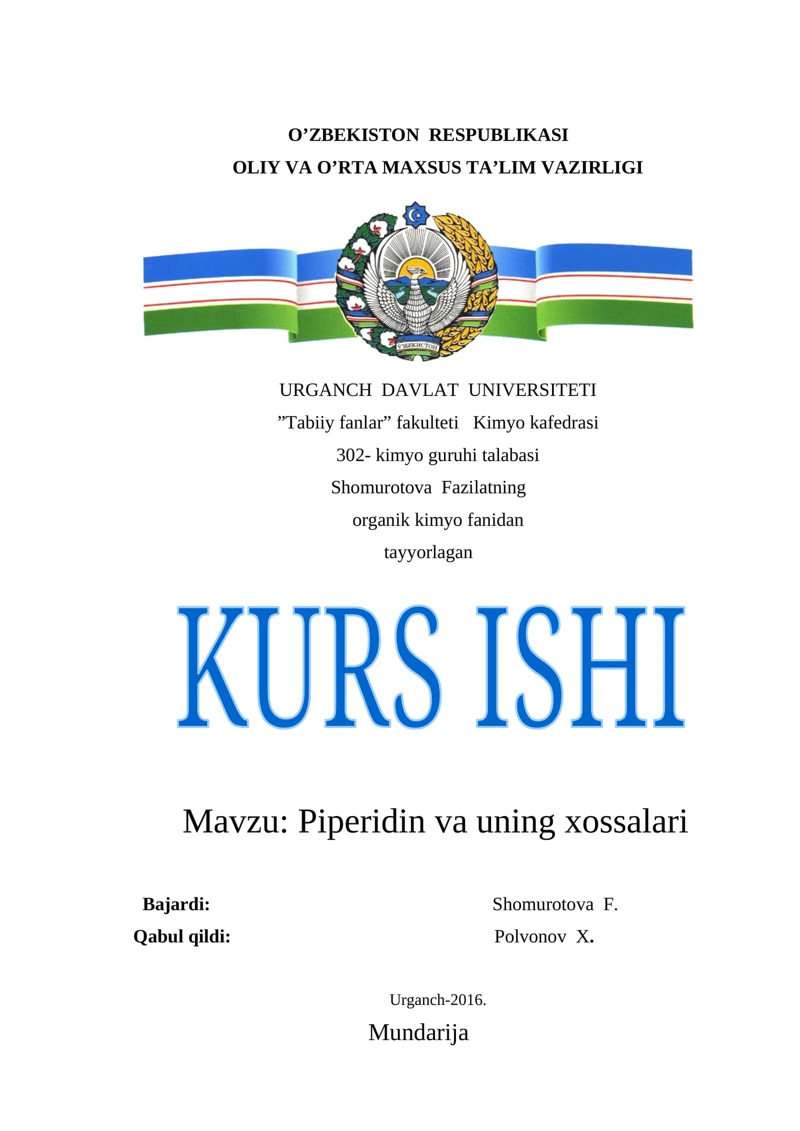 Piperidin va uning xossalari