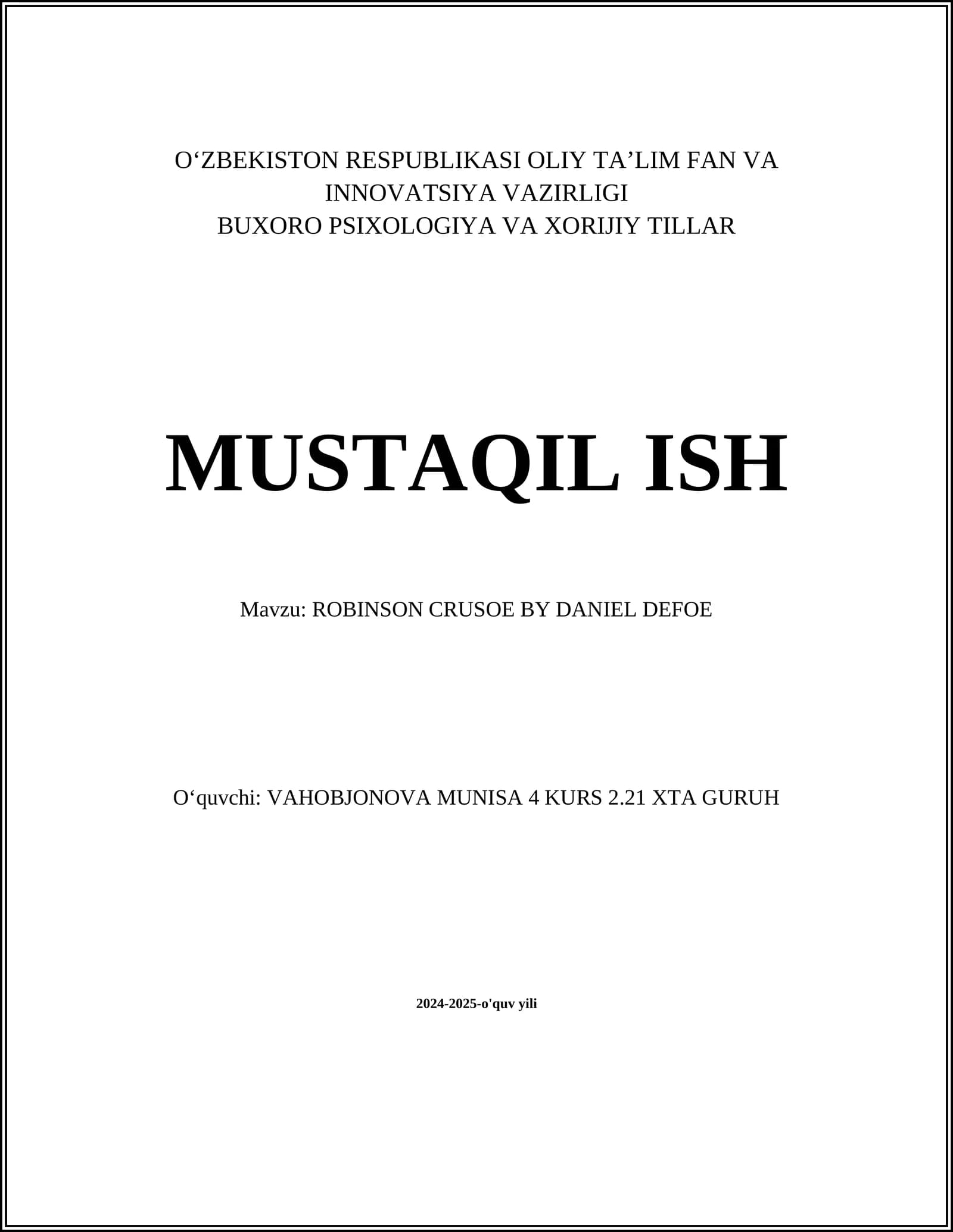 ROBINSON CRUSOE BY DANIEL DEFOE