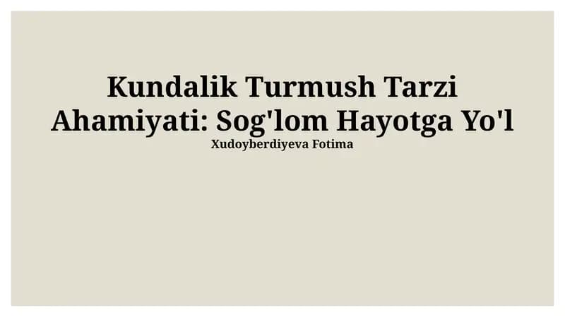 Kundalik Tartibning Ahamiyati