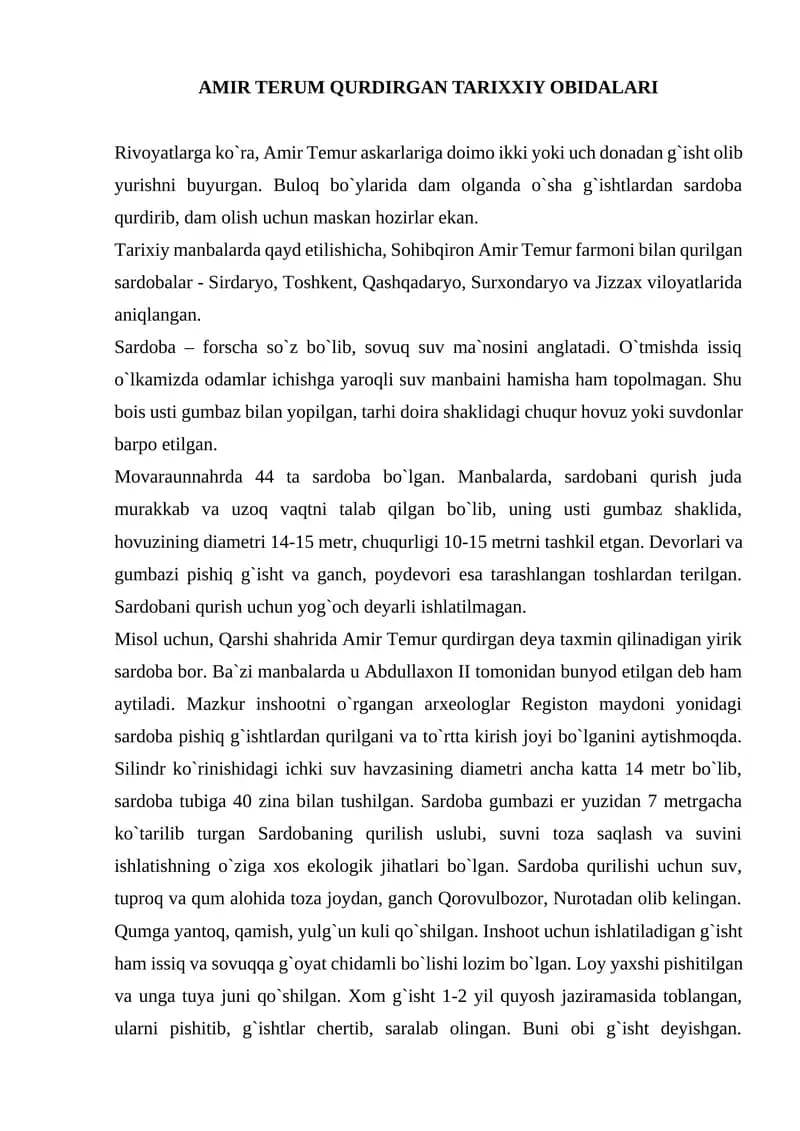 AMIR TERUM QURDIRGAN TARIXXIY OBIDALARI