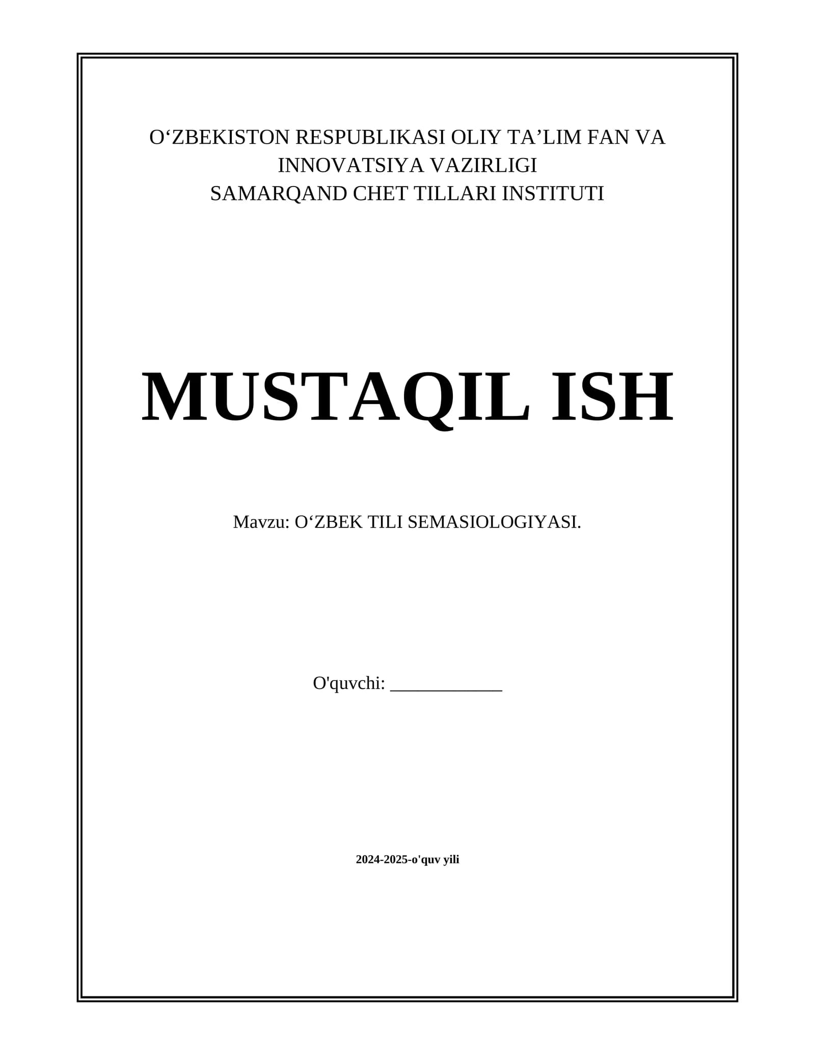 OʻZBEK TILI SEMASIOLOGIYASI.