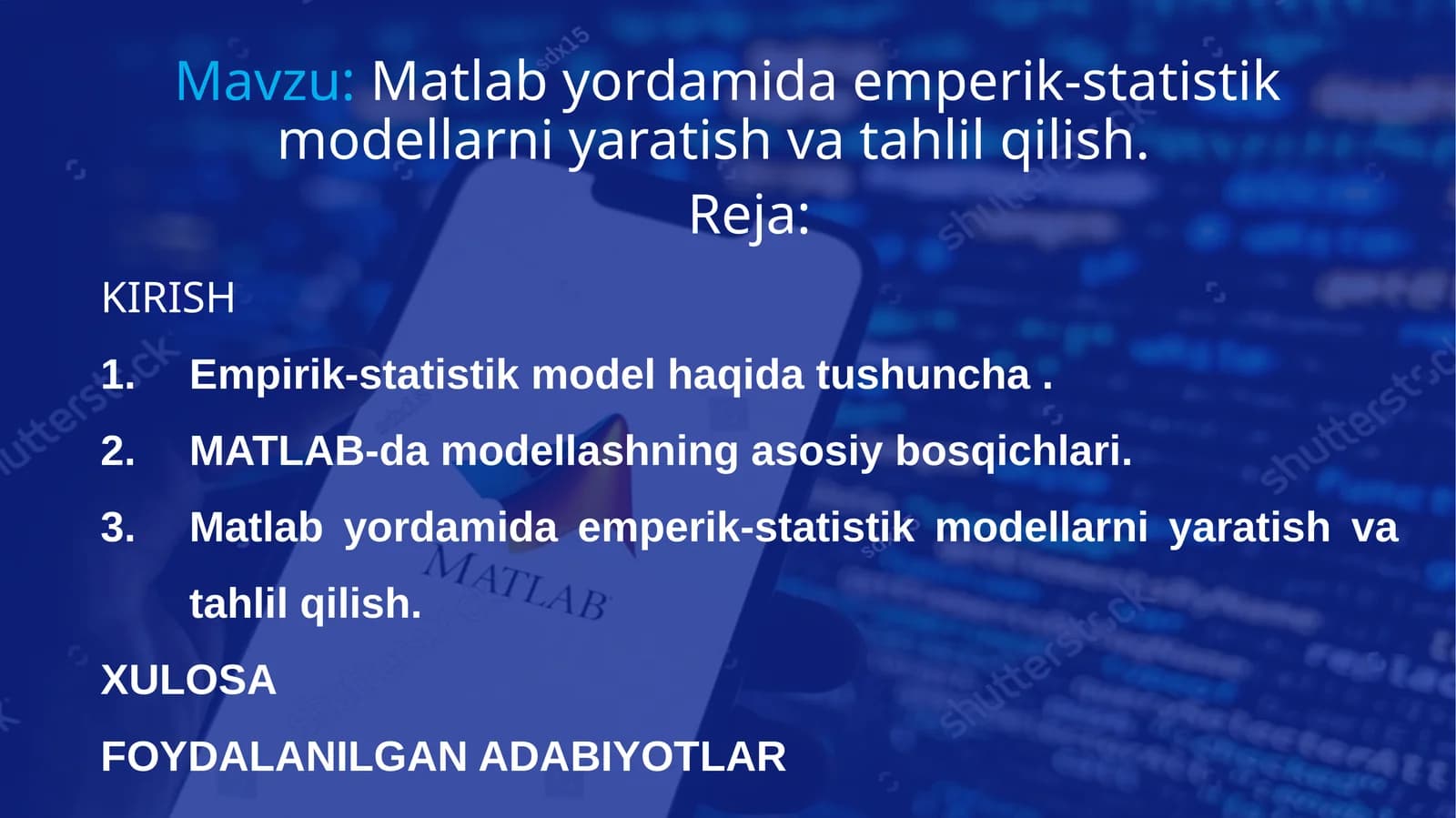 Matlab yordamida empirik-statistik modellarni yaratish va tahlil qilish