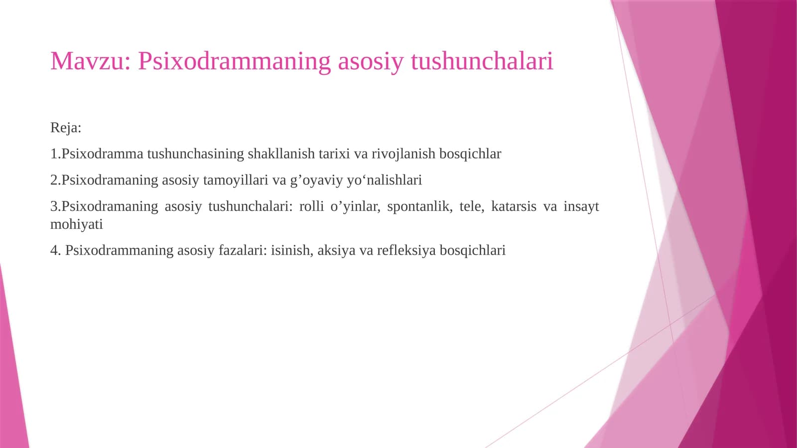 Psixodrammaning asosiy tushunchalari