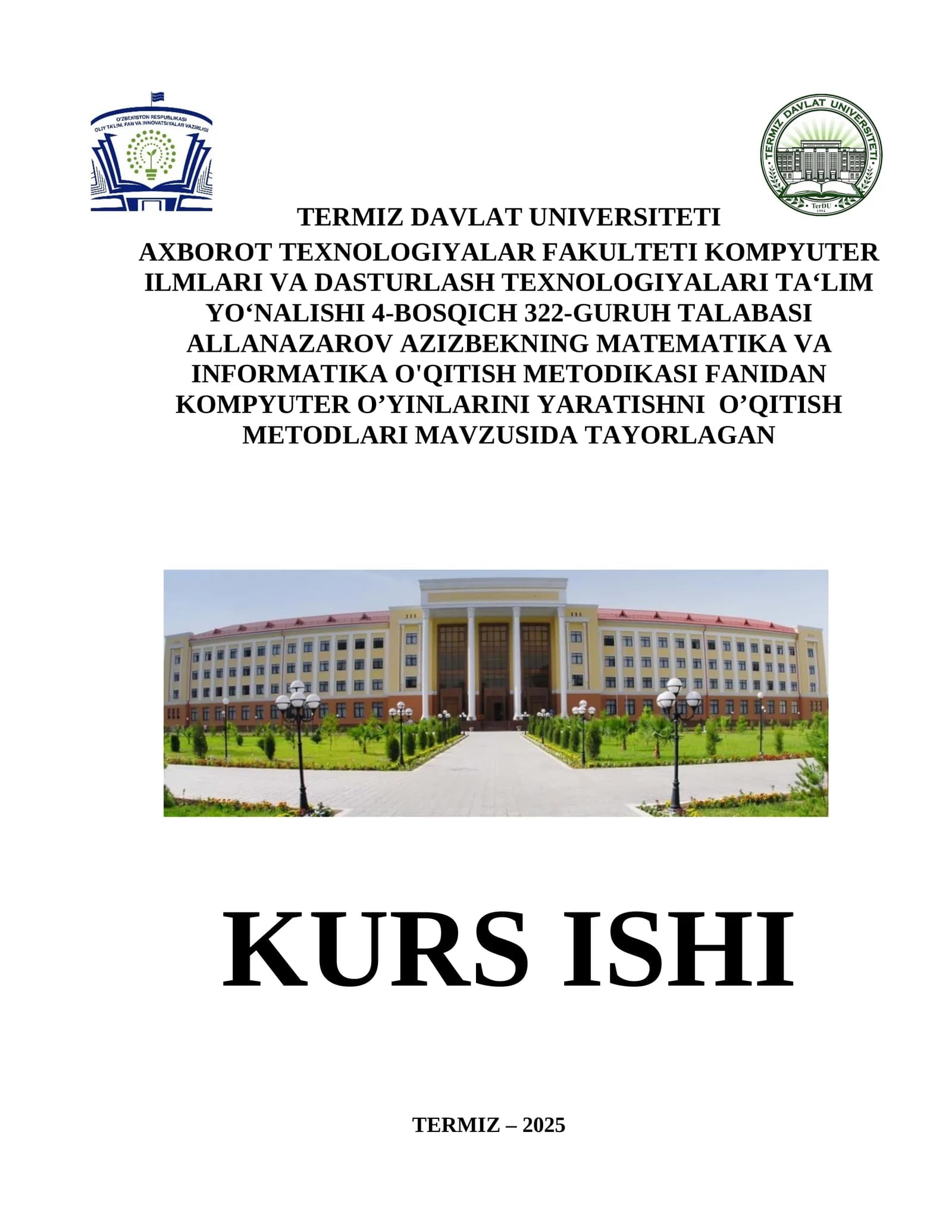 KOMPYUTER O’YINLARINI YARATISHNI O’QITISH METODLARI