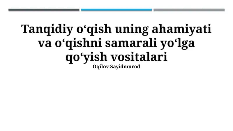Muhim o'qishning ahamiyati