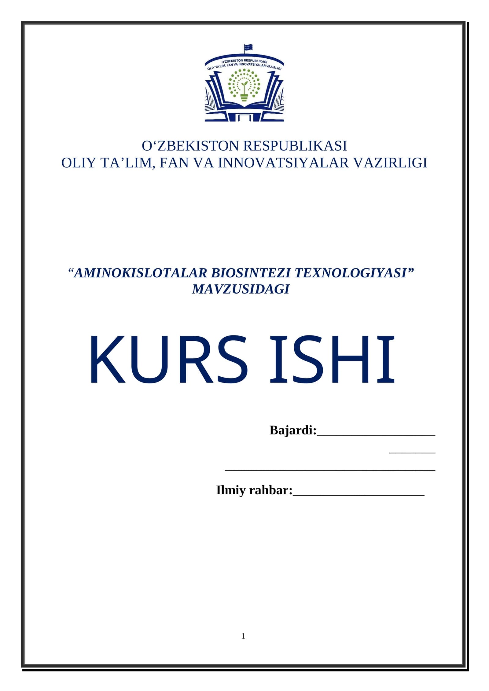AMINOKISLOTALAR BIOSINTEZI TEXNOLOGIYASI