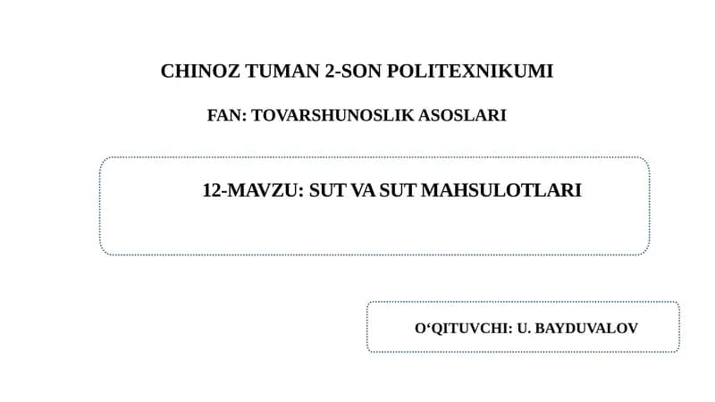 SUT VA SUT MAHSULOTLARI