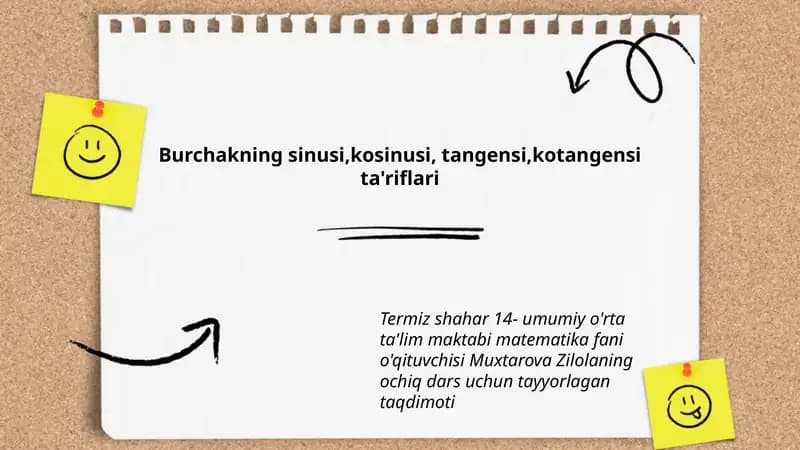 Burchakning sinusi,kosinusi, tangensi,kotangensi ta'riflari