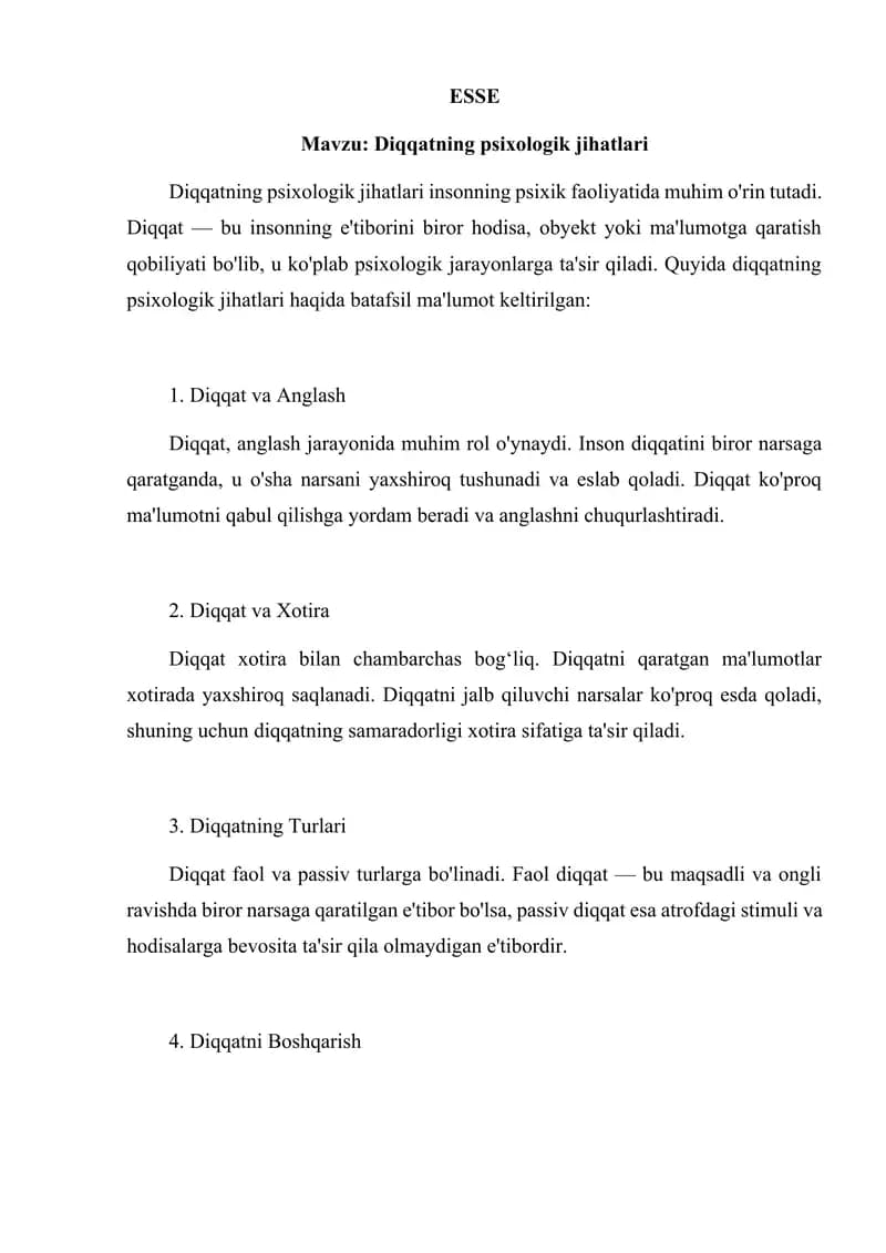 Diqqatning psixologik jihatlari
