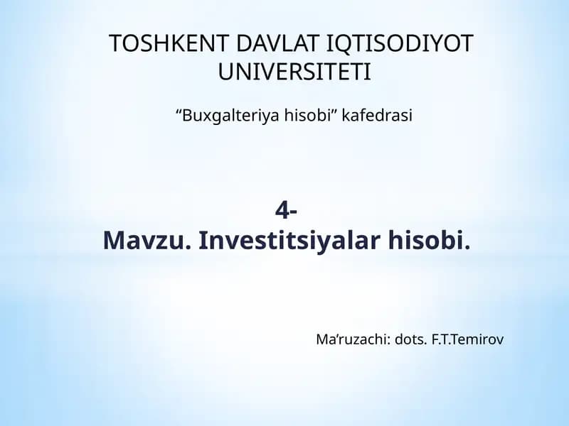 Investitsiyalar hisobi