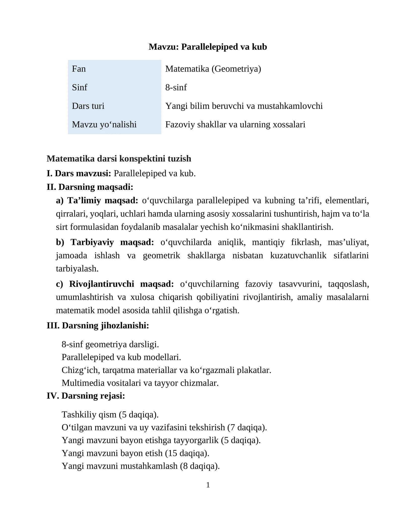 Parallelepiped va kub