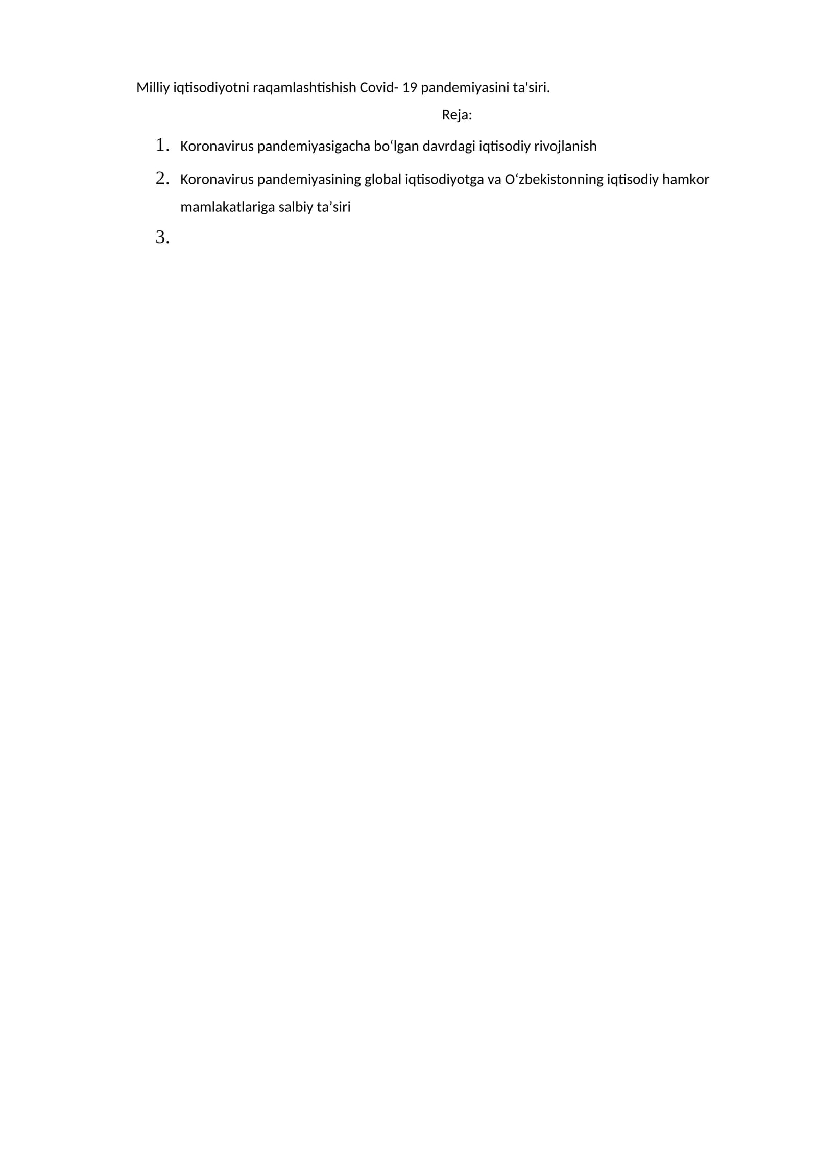 Koronavirus pandemiyasining iqtisodiy ta'siri