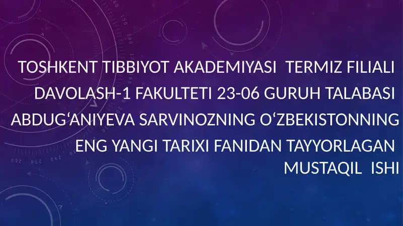 O‘ZBEKISTON MUSTAQILLIK TARAQQIYOTI YO‘LIDA