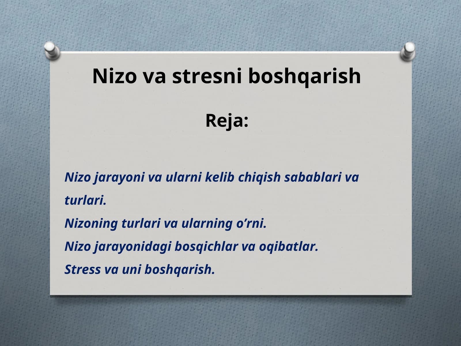Nizo va stresni boshqarish