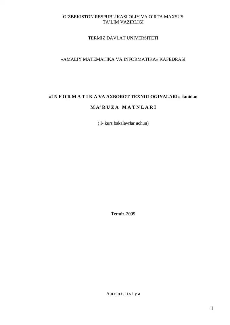 AMALIY MATEMATIKA VA INFORMATIKA MA'RUZALARI