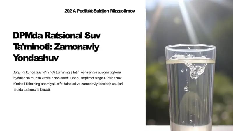 Ratsional Suv Ta'minoti: Zamonaviy Yondashuv