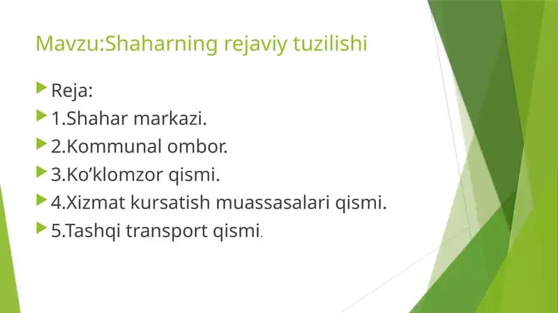 Shaharning rejaviy tuzilishi