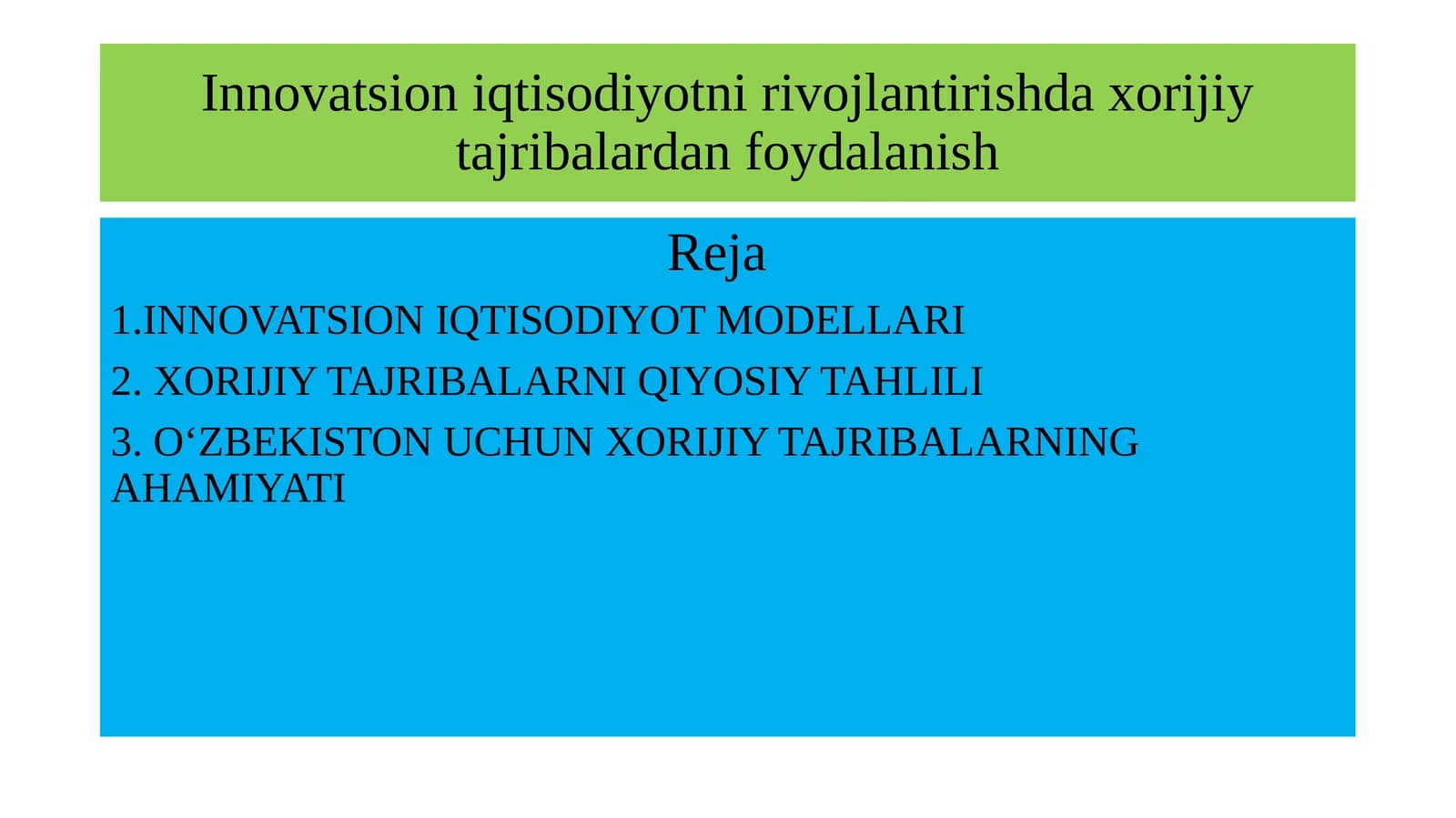 INNOVATSION IQTISODIYOT MODELLARI