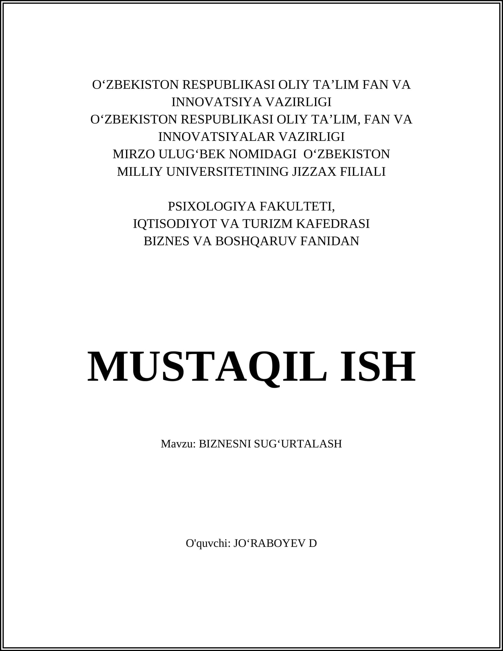 BIZNESNI SUG‘URTALASH