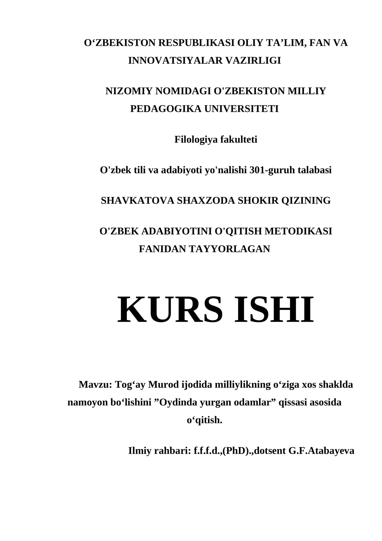 O'zbek adabiyotini o'qitish metodikasi