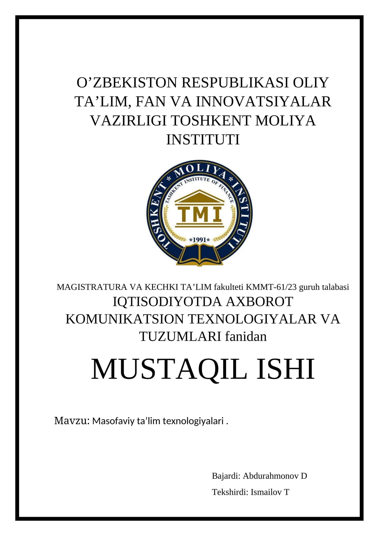 Masofaviy ta’lim texnologiyalari