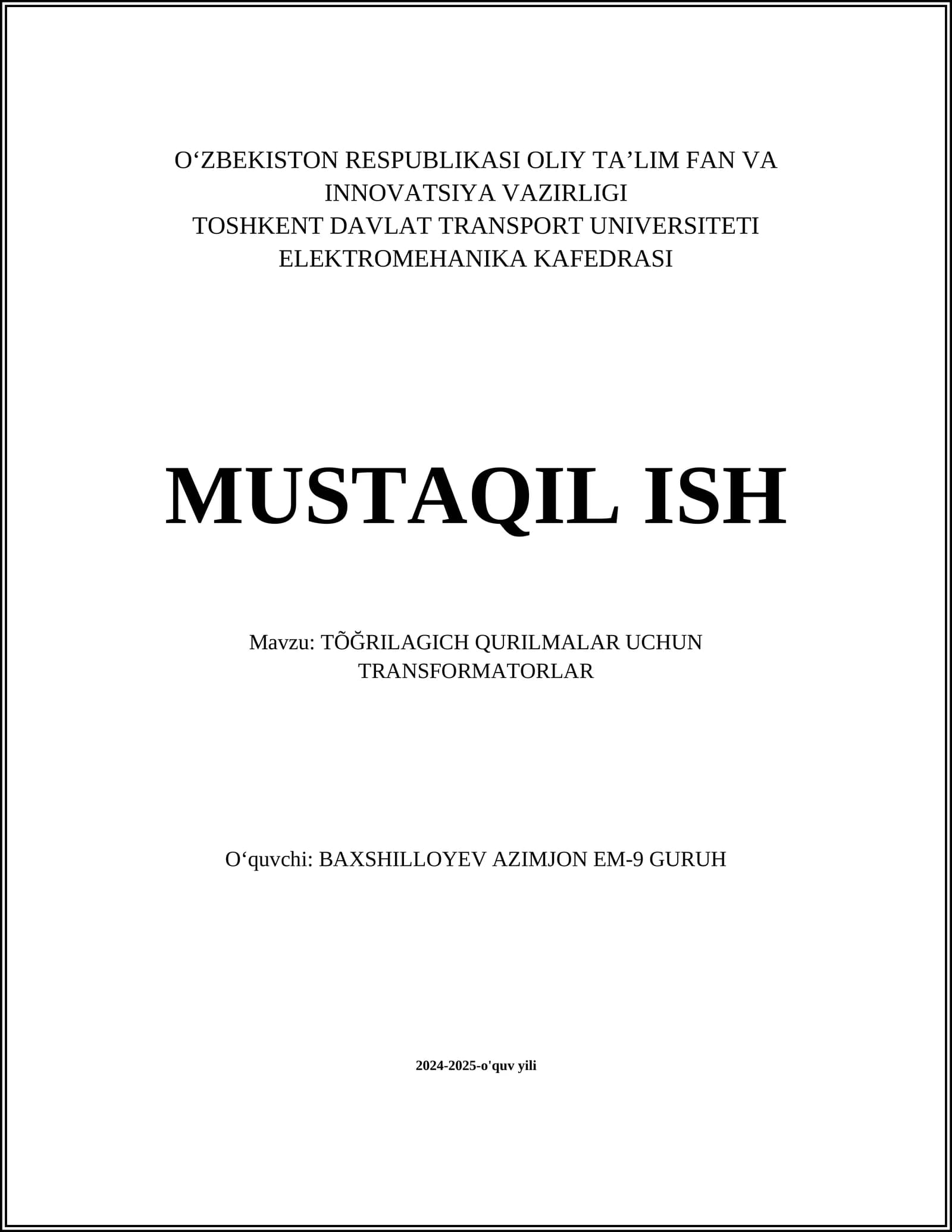 Transformatorlarning asosiy tushunchalari