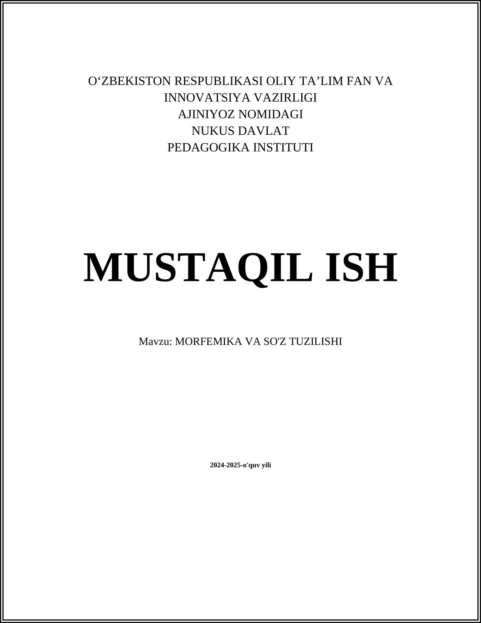 MORFEMIKA VA SO'Z TUZILISHI